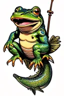 new school bullfrog riding a catfish  tattoo design idea