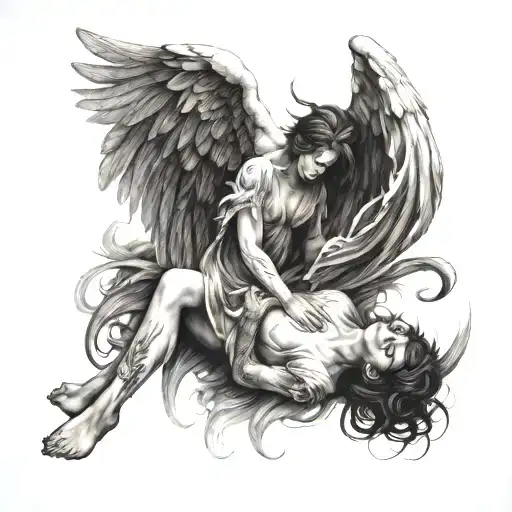 fallen angel falling tattoo design idea