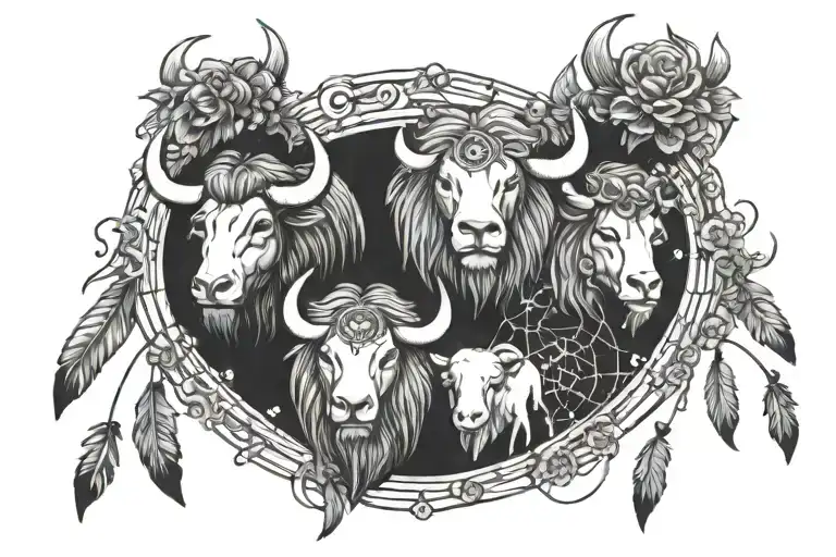 zodiac signs Leo and Taurus as dream catchers tattoo design idea