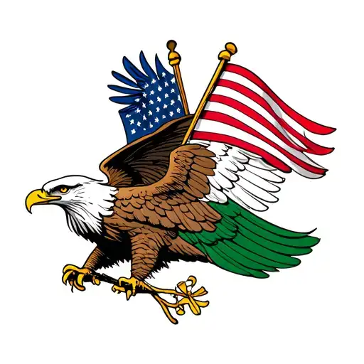 eagle with an italian flag on one wing and an american flag on the other tattoo design idea