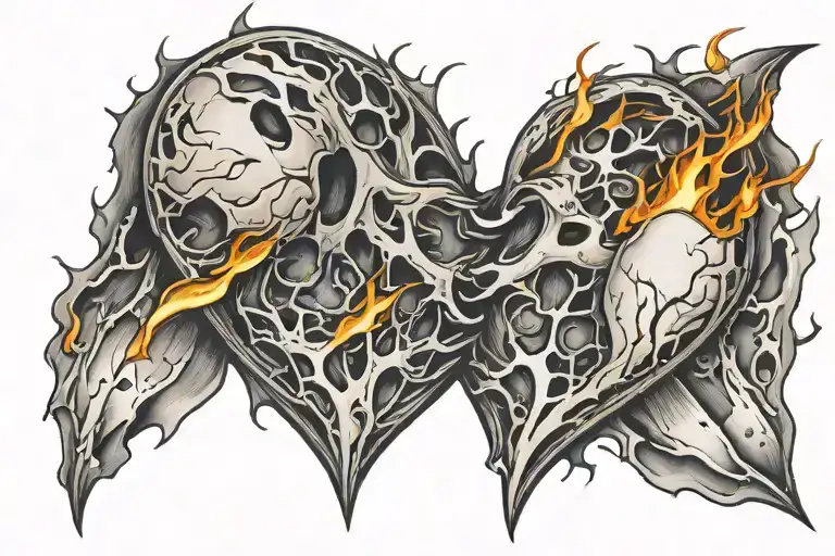 fire ripped open heart torn tattoo design idea