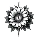clock roses daisy tattoo design idea
