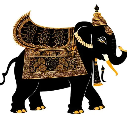 A Thai elephant with gold garments above his head tattoo design idea