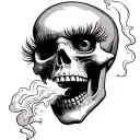skeleton with eyelashes and smoke in mouth open mouth tattoo design idea