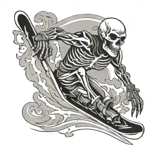 Skiing skeleton tattoo design idea