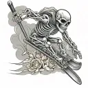 Skiing skeleton tattoo design idea