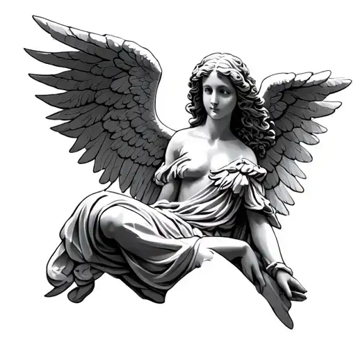 angel with piece of stone for names tattoo design idea