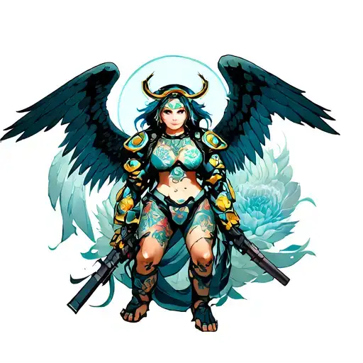 Halo angel with dota 2 pudge dota tattoo design idea