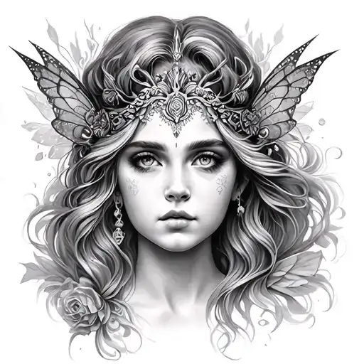 fairy queen face tattoo design idea