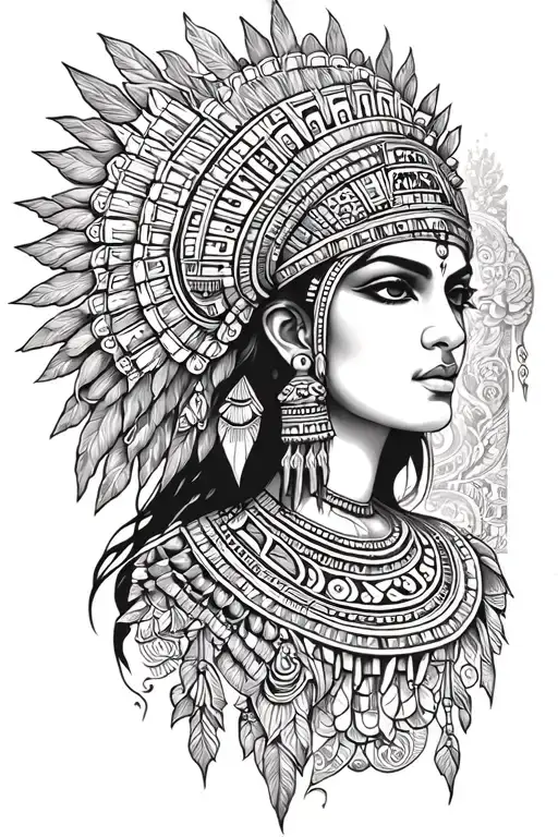 Aztec goddess of beauty meets realism style tattoo tattoo design idea