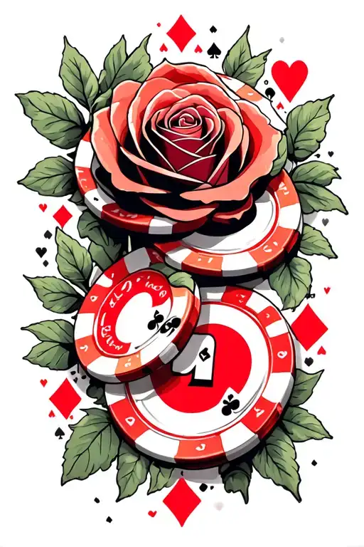 casino chips cards rose tattoo design idea