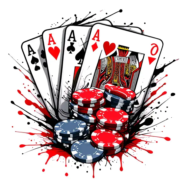 poker cards and chips tattoo design idea