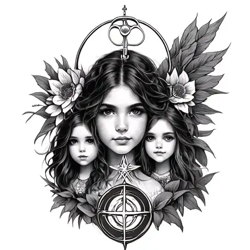 In memory of my daughter Kaylee and incorporating my two other daughters Cassandra and Ashley with protection symbols tattoo design idea