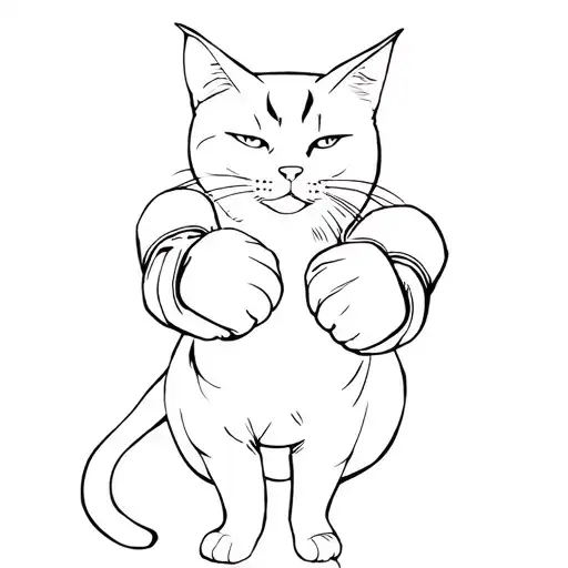 cat in boxing gloves, standing, arms open tattoo design idea