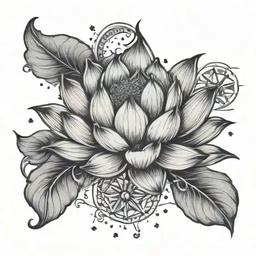 Lotus Flower, Moon And Stars tattoo design idea