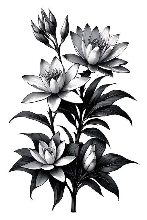 larkspur and water lily flowers tattoo design idea