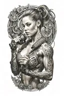 combine bodybuilding women flexing bicep with technology circuits tattoo design idea