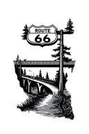 Route 66 sign, bridge, trees, area code tattoo design idea