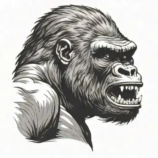 Gorilla angry mouth open tattoo design idea