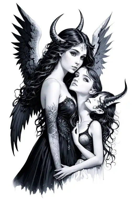 Angel and demon girl tattoo design idea