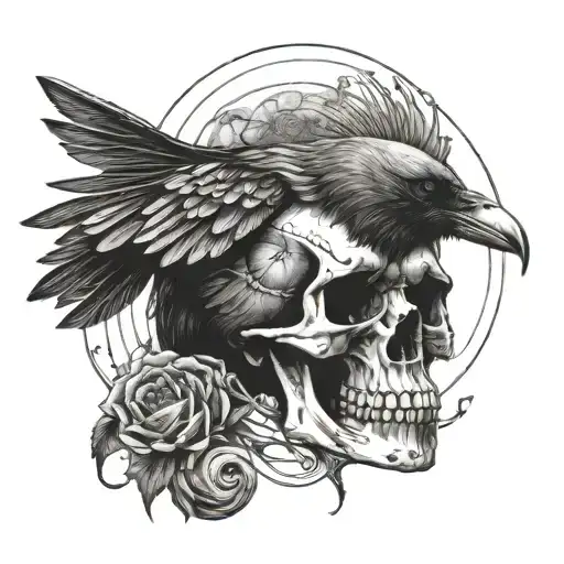 crow amount skull and  vermins tattoo design idea