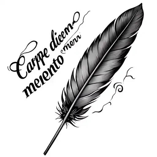 arrow and feather with carpe diem memento mori tattoo design idea