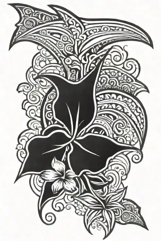 hawaiian tribal with hibiscus and sting ray tattoo design idea