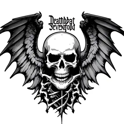 I want an deathbat tattoo it’s avenged sevenfold logo of a skeleton skull with wings make it dark and creepy  tattoo design idea
