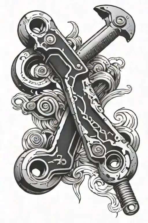 pipe wrench intertwined tattoo design idea