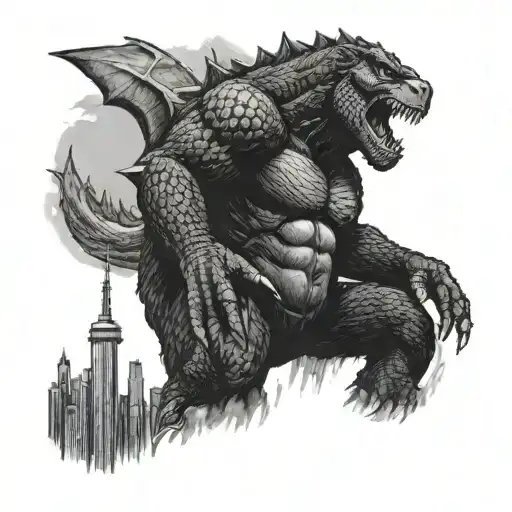 Godzilla and Kong on CN Tower tattoo design idea