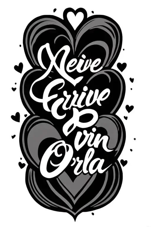 Neive Erin Orla written in calligraphy joined together by hearts tattoo design idea