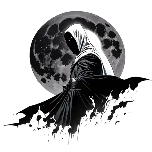Moon Knight in silhouette with the growing moon to the fondoconcept: a fragmented, lonely character, who still fights tattoo design idea