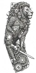 Lion Punjab map with a sword, Tractor, Playing Cards, Letter "G", Stocks, Mechanic  tattoo design idea