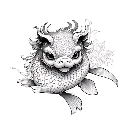 pixiu with koi tattoo design idea