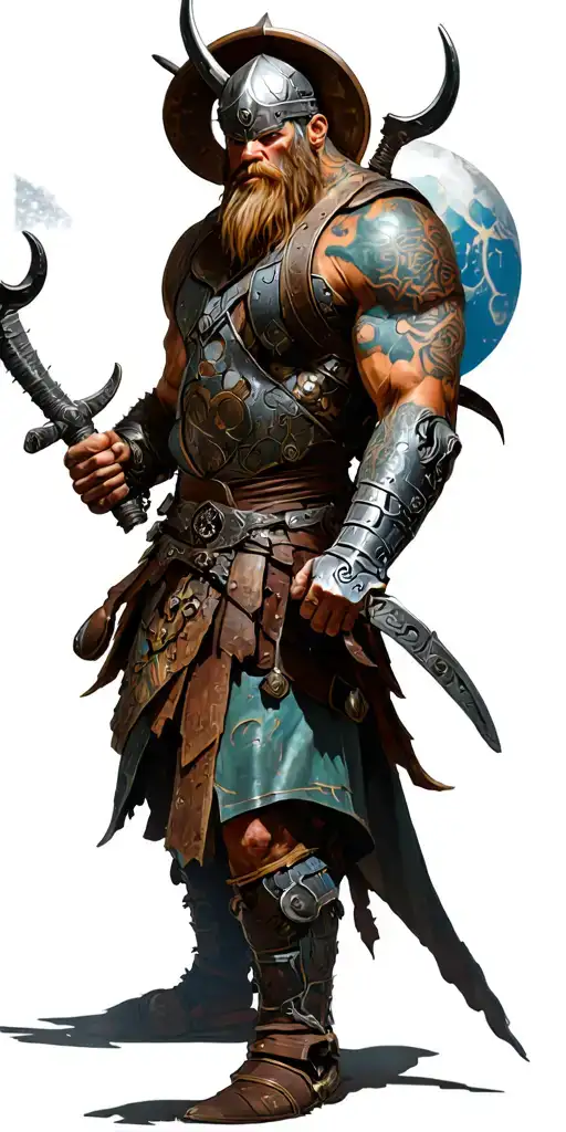 Cybernetic Viking warrior wielding tattoo design idea