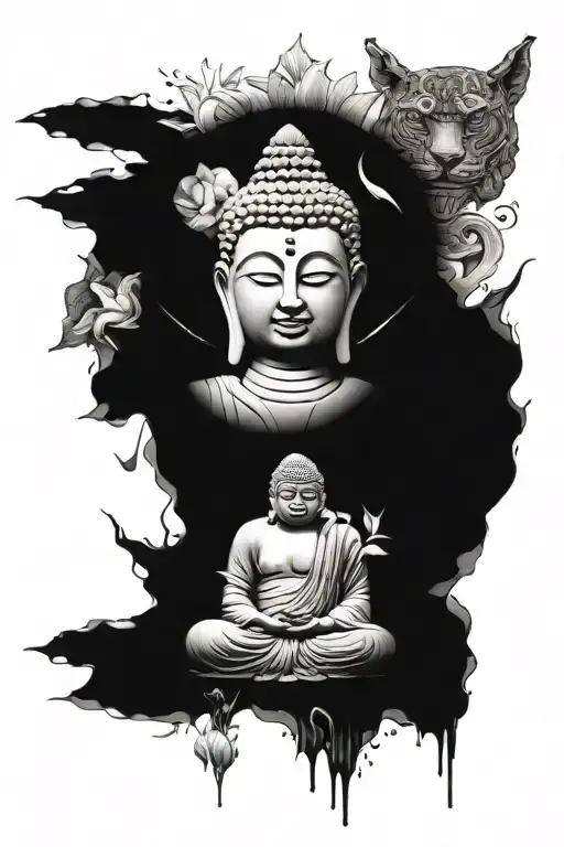A tattoo of mix of Hunuman and Goutam Buddha show me in a picture tattoo design idea
