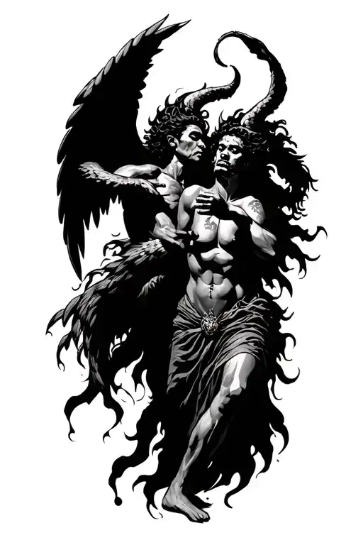 African angel fighting a demon  tattoo design idea