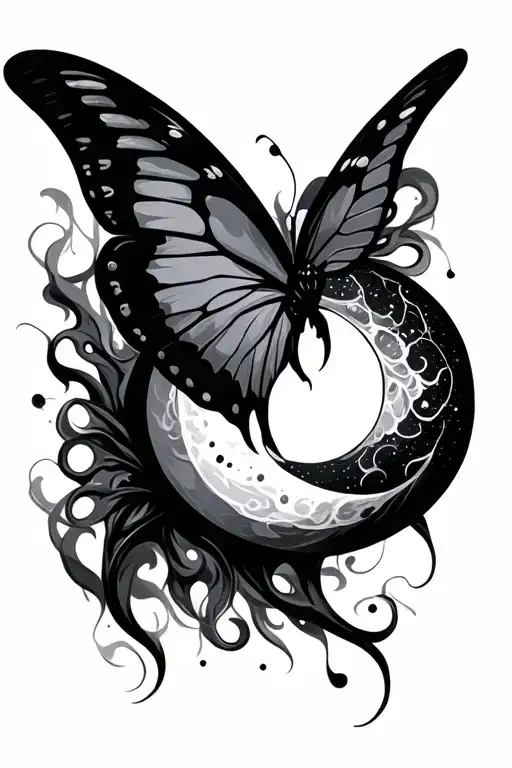edgy butterfly smoke moon phase design tattoo design idea