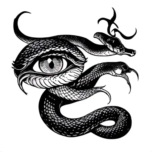 snake and evil eye at the top tattoo design idea
