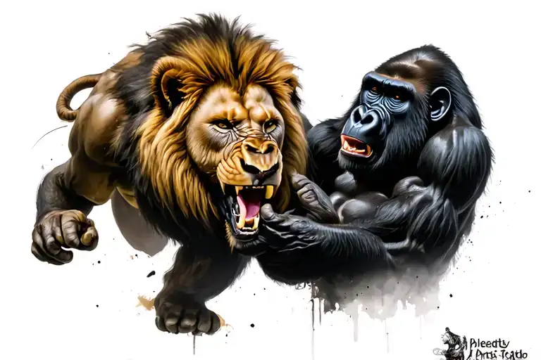 lion fighting gorilla tattoo design idea