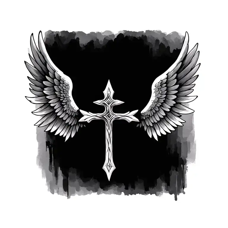 cross and wings tattoo design idea