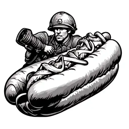 world war 2 soldier that is a hot dog tattoo design idea