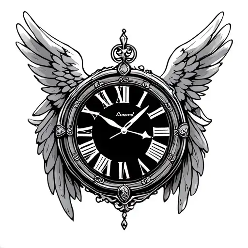 Roman Numeral Clock with angel wings tattoo design idea
