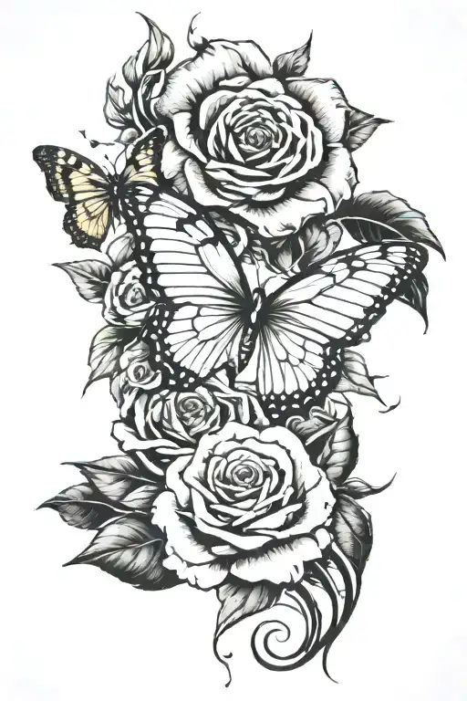 roses butterfly's snakes wrapped  tattoo design idea
