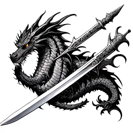 Cyber sigilism swords with a dragon tattoo design idea