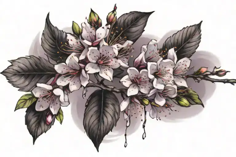 front trap tattoo purple cherry blosssoms flowing tattoo design idea