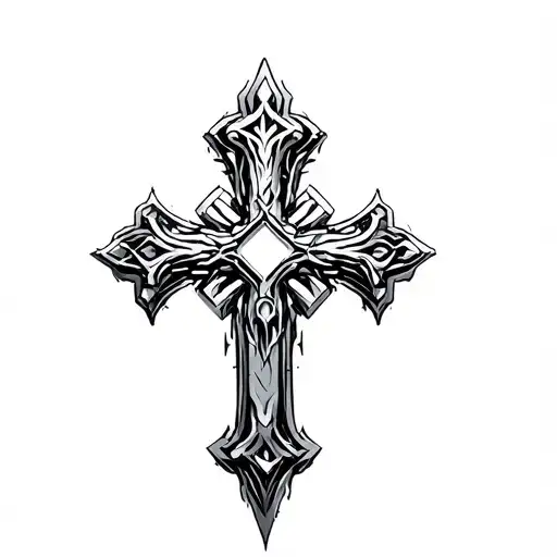 A silver cross in the style of cybersigilism tattoo design idea