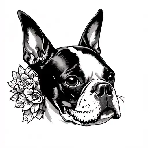 boston terrier skull adorned tattoo design idea
