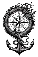tree and compass and anchor connected tattoo design idea