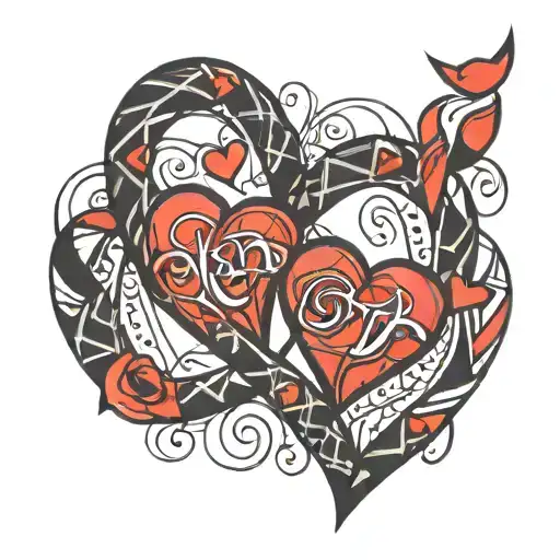 A geometric design of two intertwined hearts with the initials 'J' and 'M' hidden within the pattern tattoo design idea